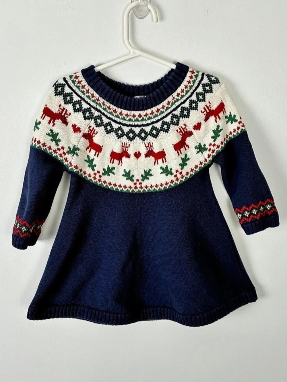 Hanna Anderson Navy Holiday Deer Sweater Dress Christmas Cozy Fair Isle 2T